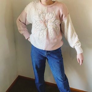 Vintage Jaclyn Smith by Whit cream embroidered floral beaded delicate sw…